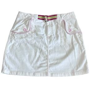 Tommy Hilfiger Corduroy Mini Skirt Y2K Pink Rainbow Belt Flap Pockets Size 8